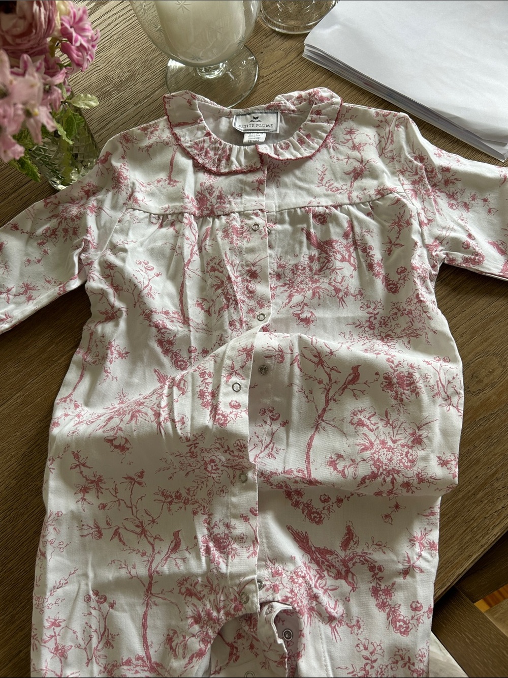 NEVER WORN Petite Plume 12-18M Twill Toile romper!